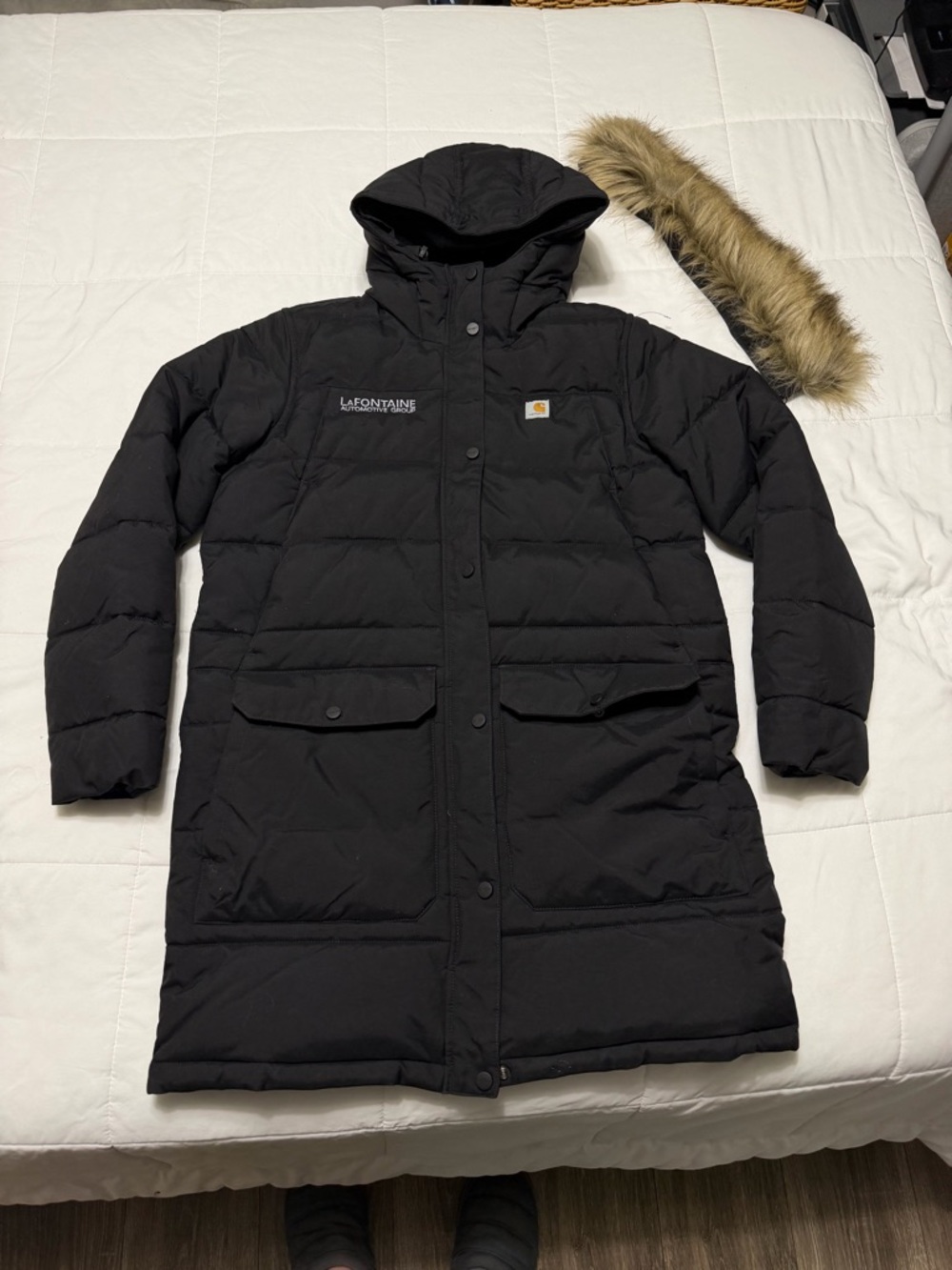 Carhartt Black Hooded Parka with Faux Fur Trim